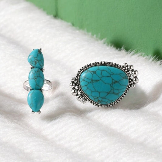 Making Statements Adjustable Blue Cowgirl Crackle Stone Rings