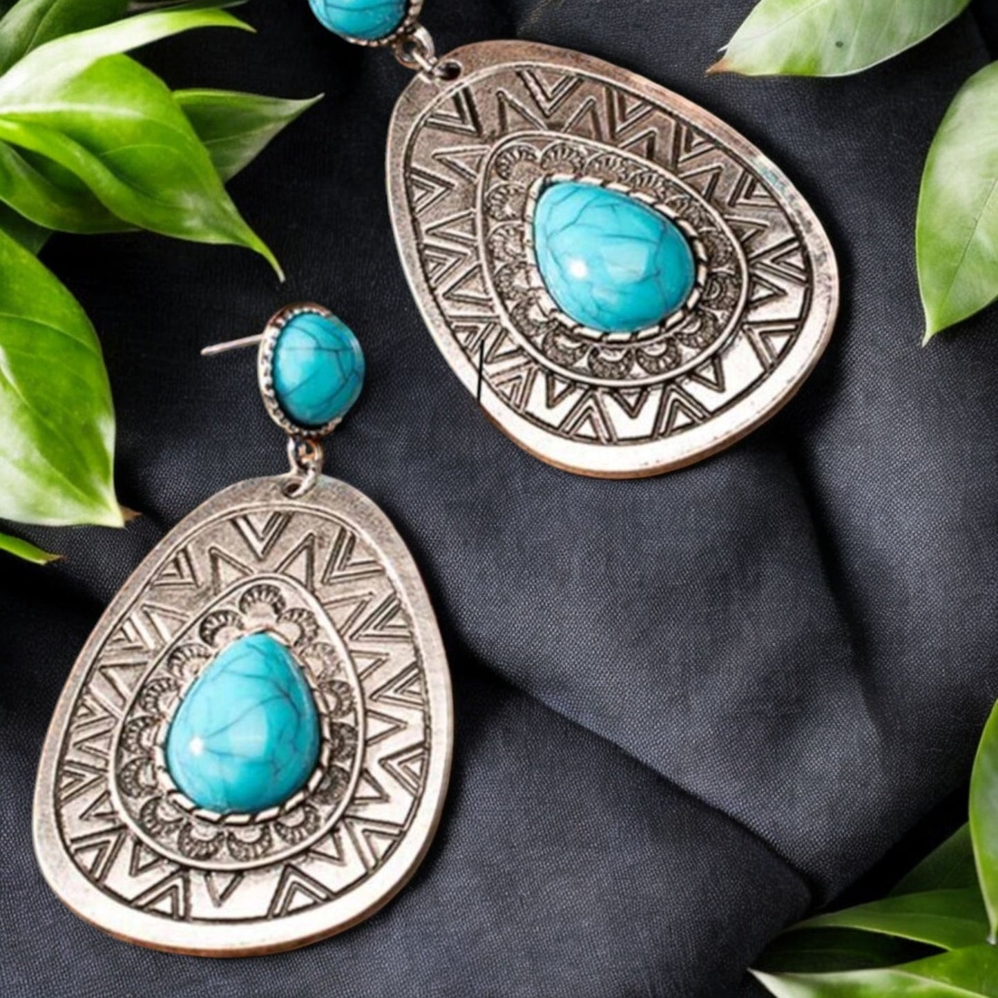 Aztec Meets Western Blue Stone Fashion Earrings