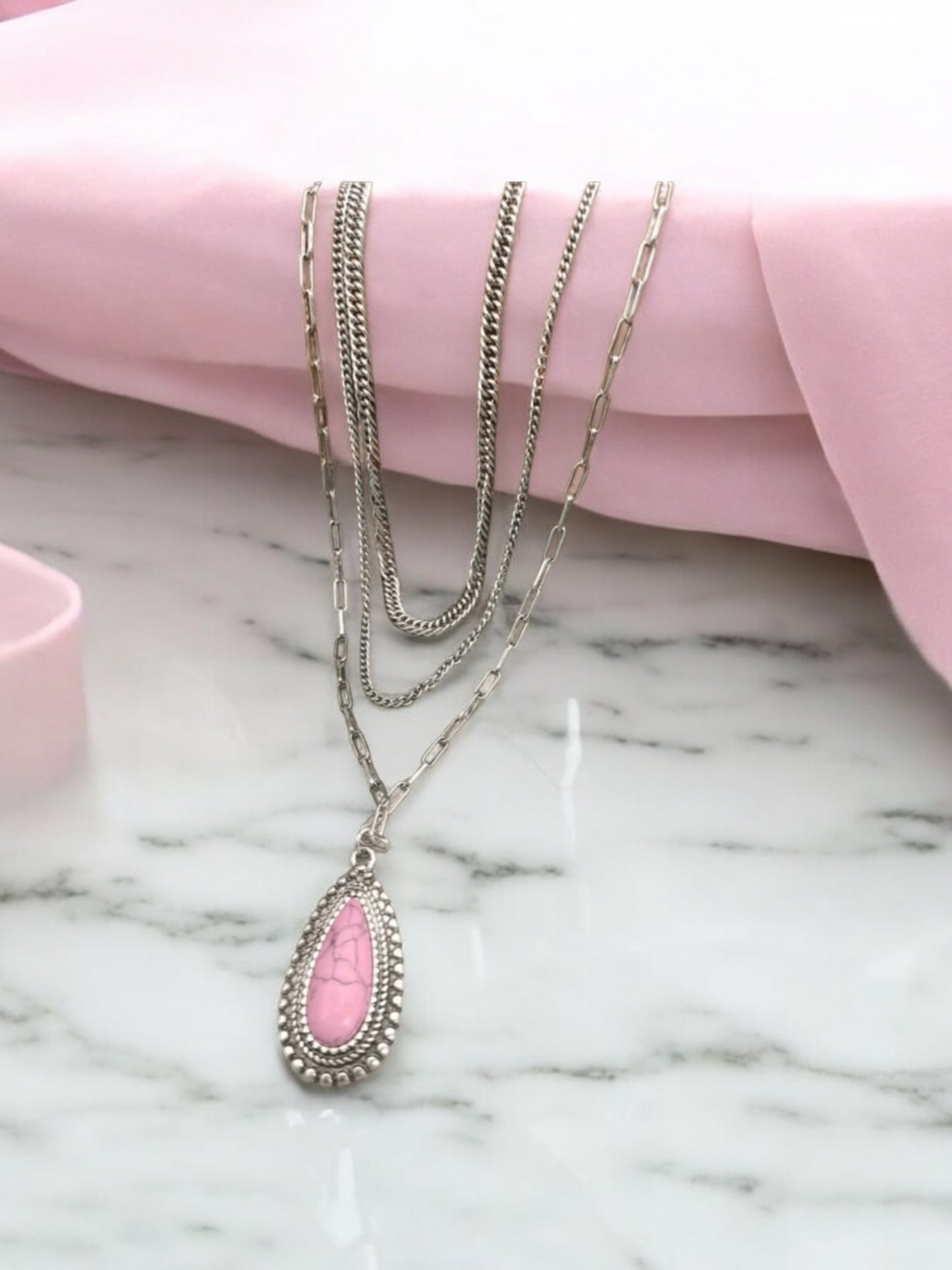 Pink Moon Rocks 3 Piece Fashion Necklace