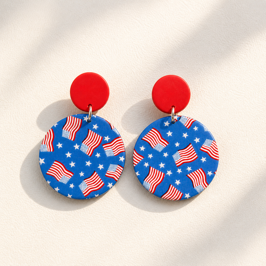 Firecracker Babe Red White Blue Statement Earrings – Patriotic Western Cowgirl Dangle Earrings, 4th of July Outfit Jewelry