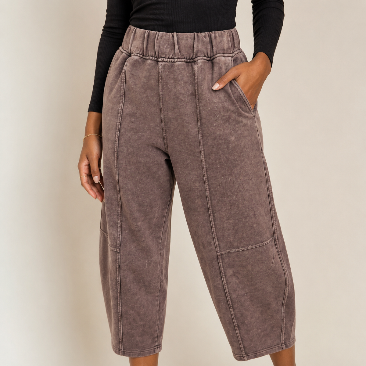 Slow Mornings Coffee Mineral Wash Barrel Pants