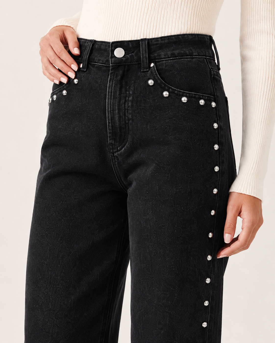 Midnight Row Studded Straight-Leg Jeans