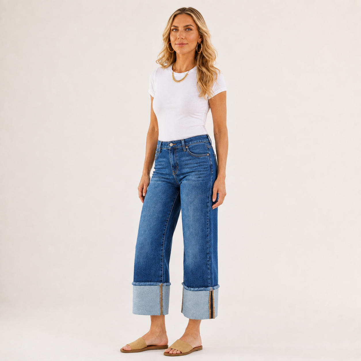 Dark Horizon Mid-Rise Wide-Cuff Jeans by RISEN
