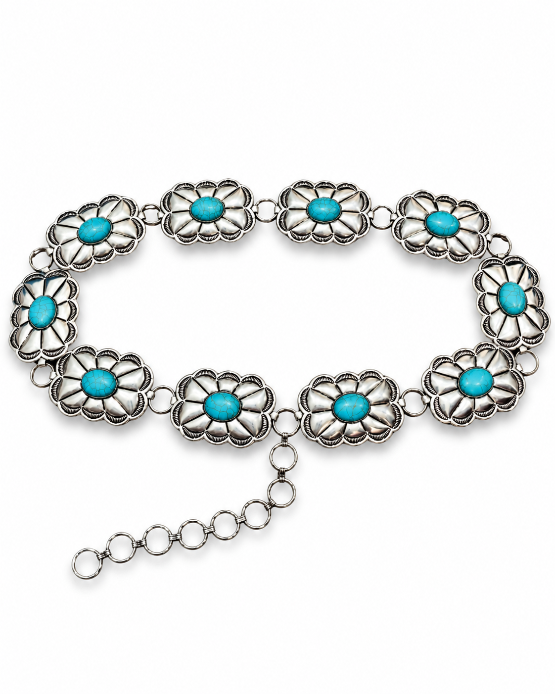 Western Scalloped Concho Belt with Turquoise-Tone Stones