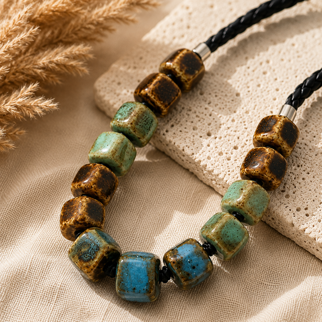 Coastal Canyon Ceramic Bead Statement Necklace- Coastal Cowgirl Boho Statement Jewelry