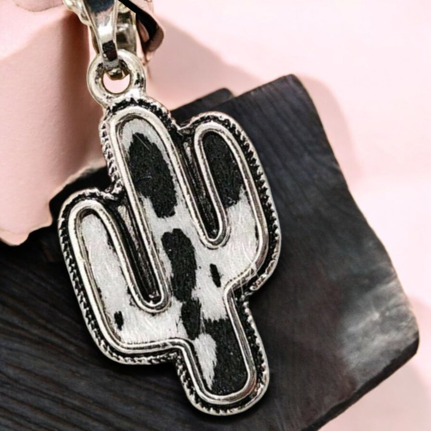 Cow Spotted Cactus Western Fashion Necklace