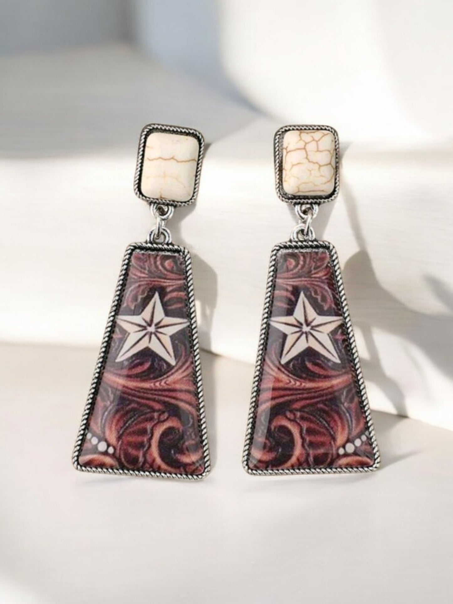 She's A Texas Star Western Fashion Print Earrings