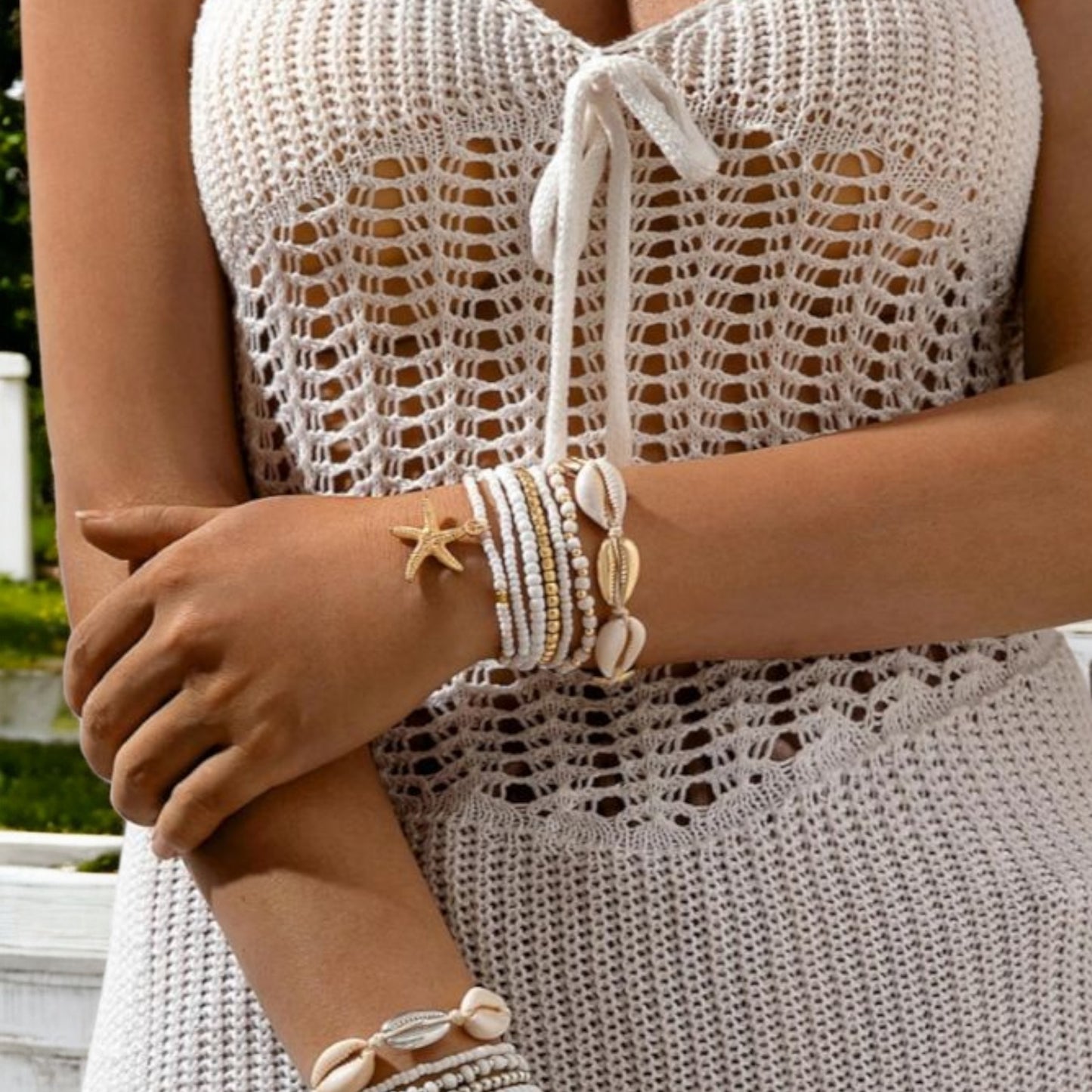 Sandy Waves Coastal Vibes Stretch Bracelet Stack