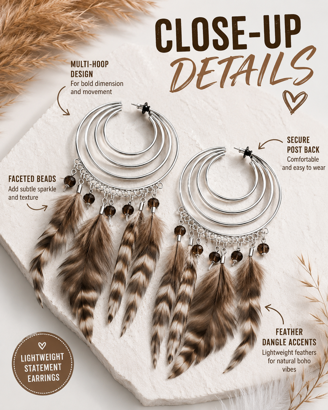 Wild Spirit Feather Hoop Earrings