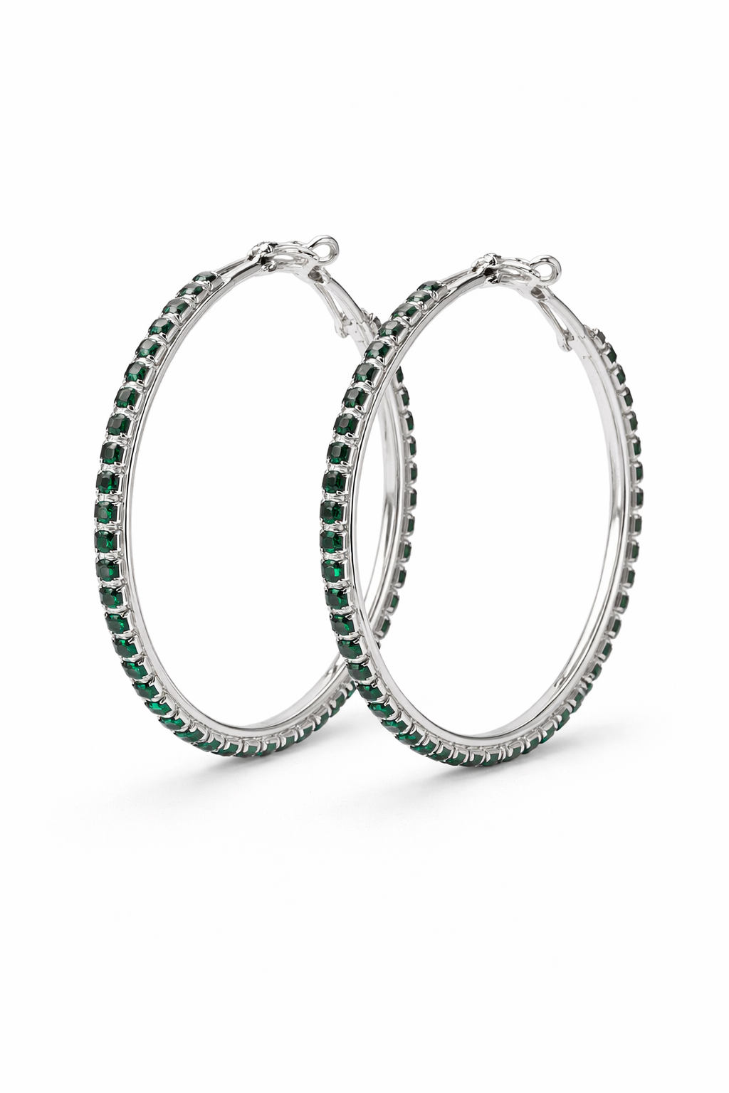 Emerald Glow Rhinestone Hoop Earrings