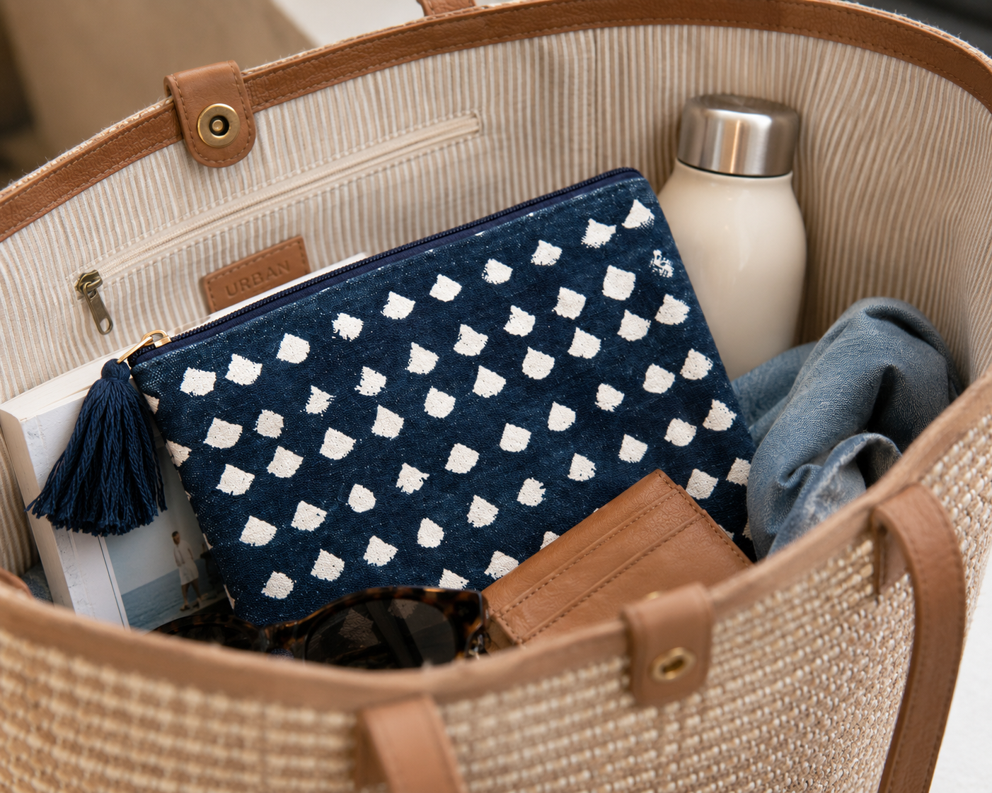 Indigo Tide Zip Pouch | Navy & White Cotton Cosmetic Bag
