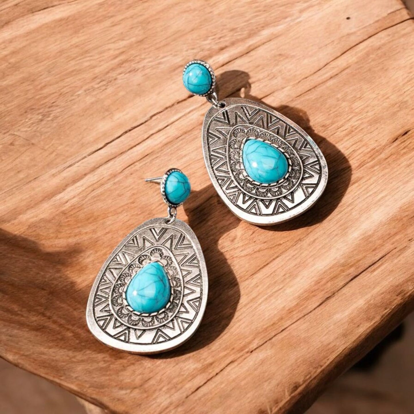 Aztec Meets Western Blue Stone Fashion Earrings