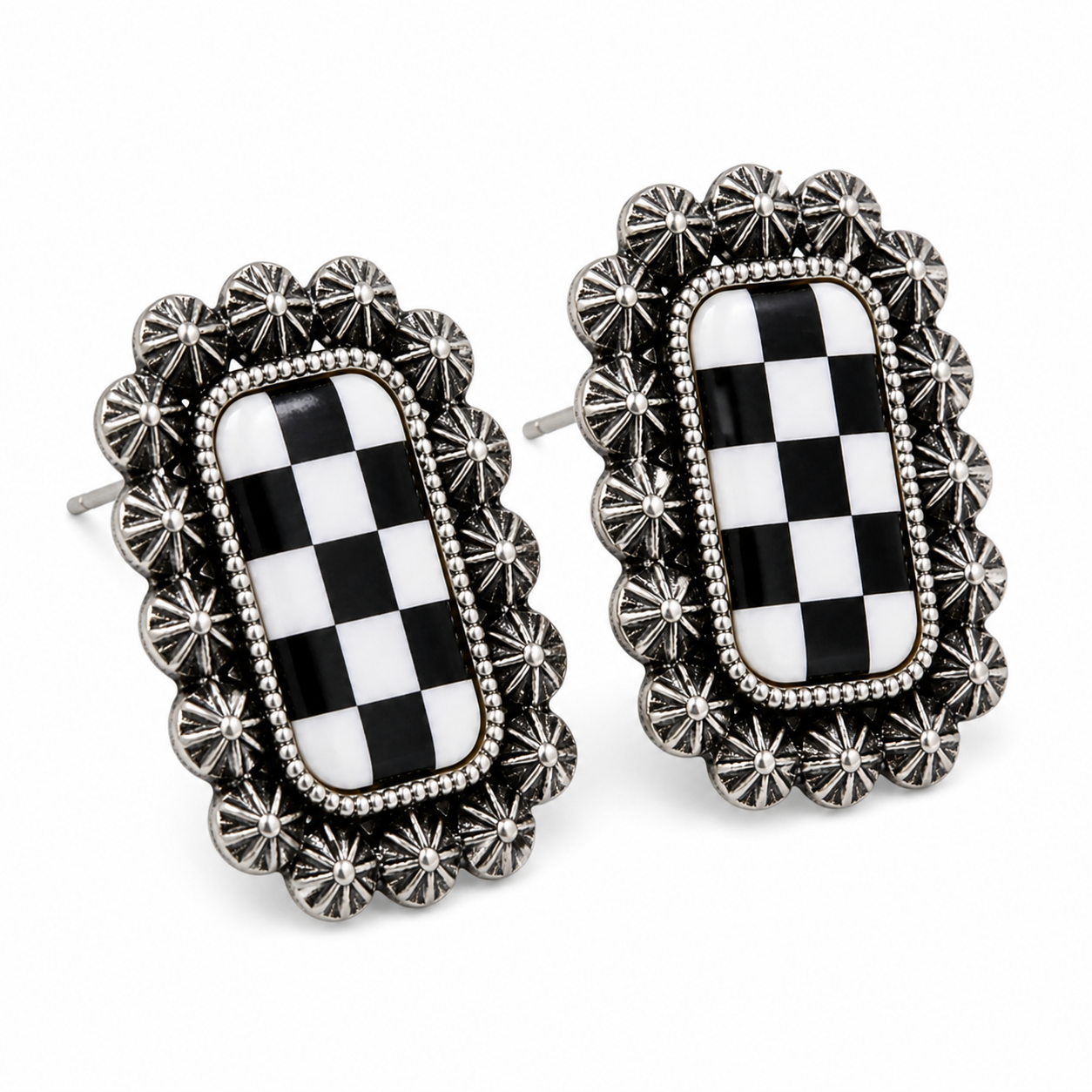 Rodeo Check Concho Stud Earrings