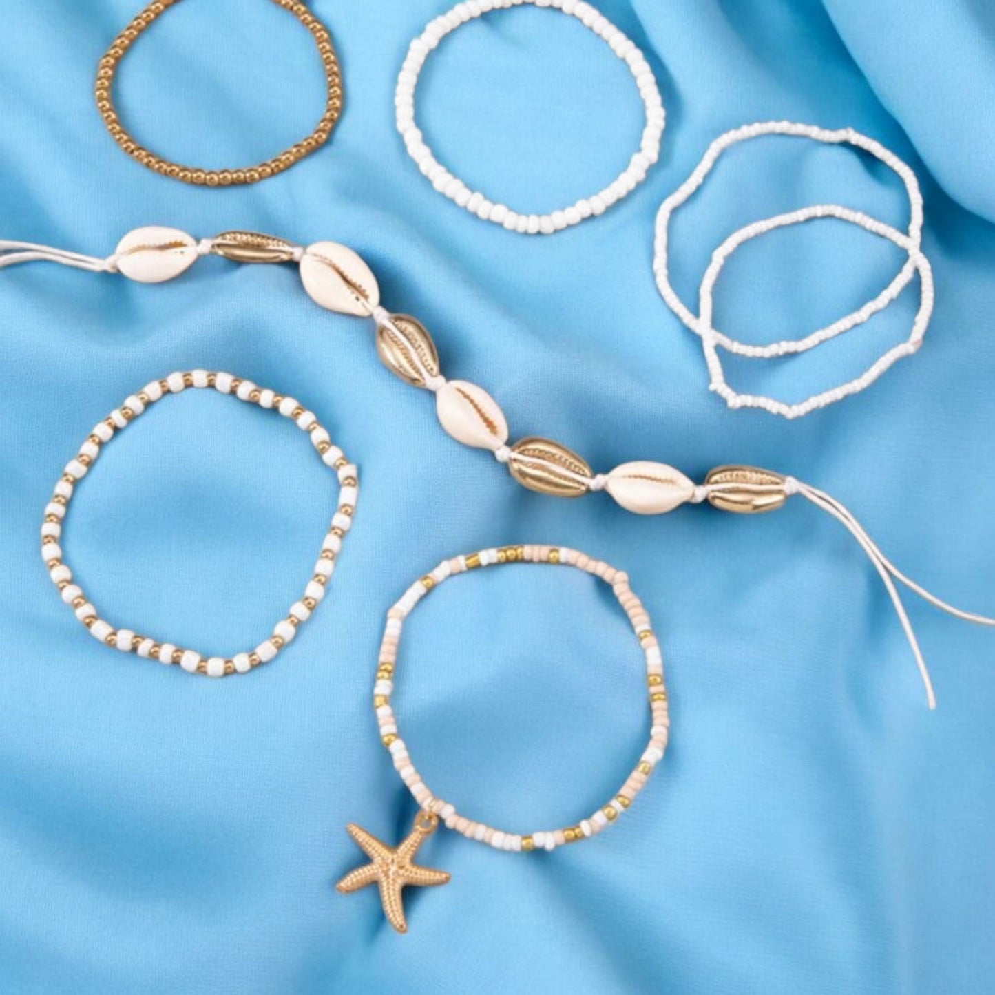 Sandy Waves Coastal Vibes Stretch Bracelet Stack