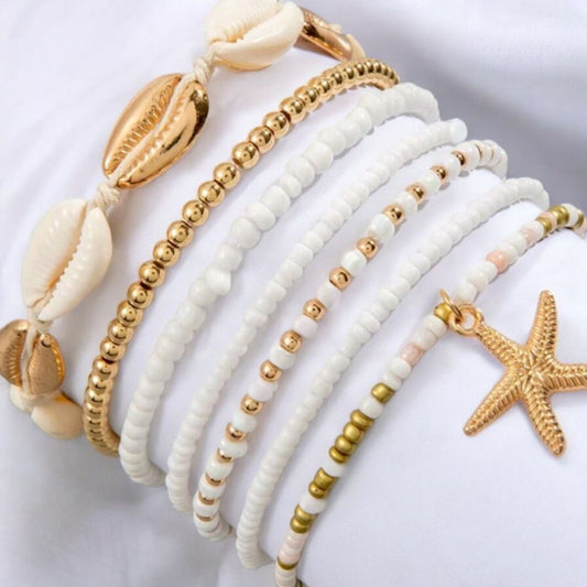 Sandy Waves Coastal Vibes Stretch Bracelet Stack