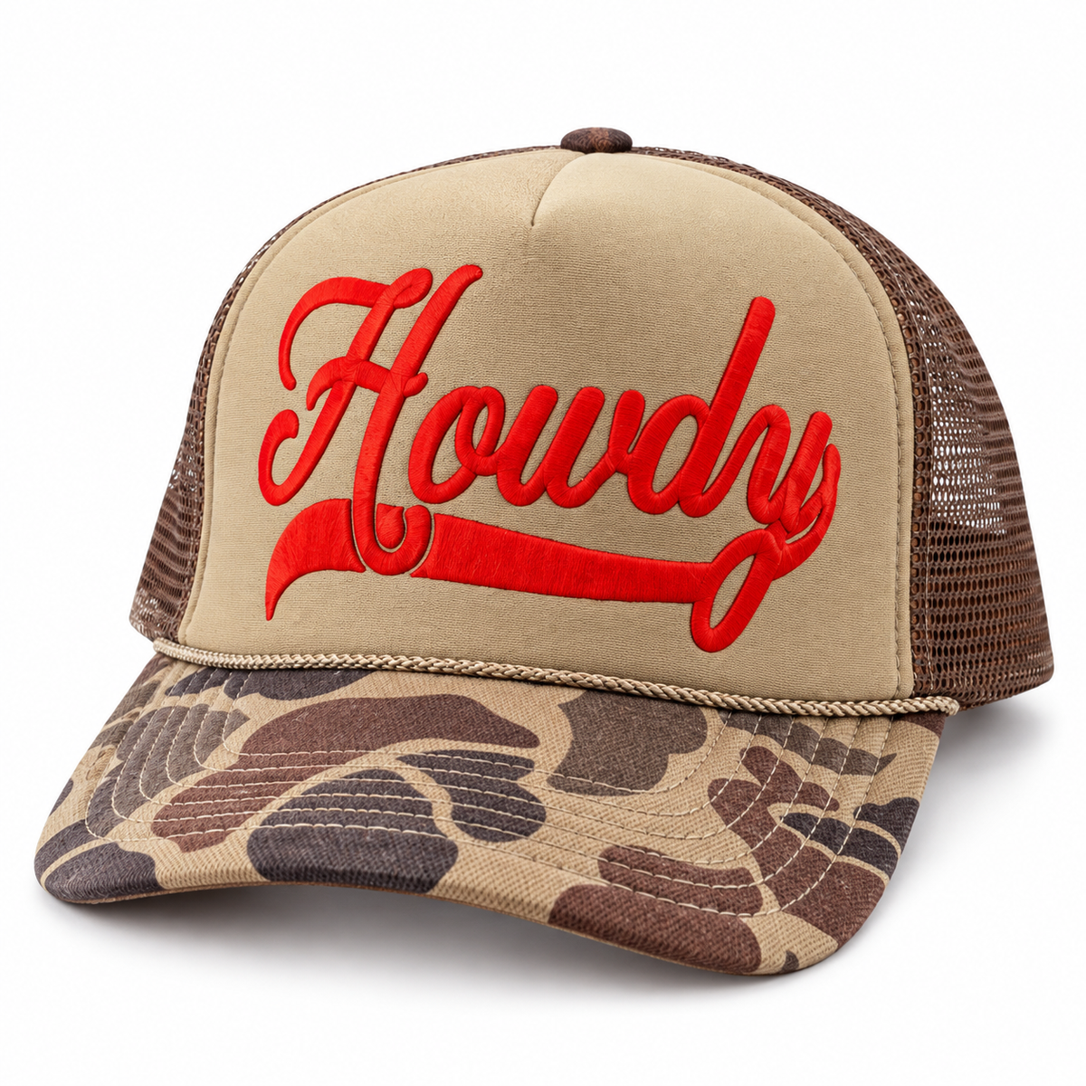 Howdy Western Trucker Hat – Brown & Cream Puff Print Cap