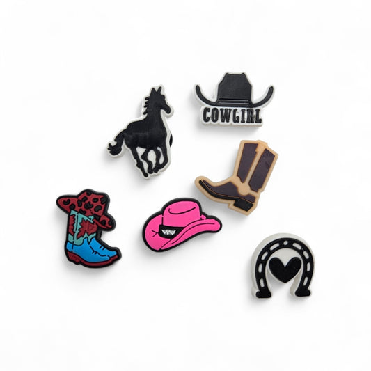 Cowgirl Shoe Charms (Sold Individually) – Western Croc Charms with Boots, Hat, Horse & Horseshoe Designs
