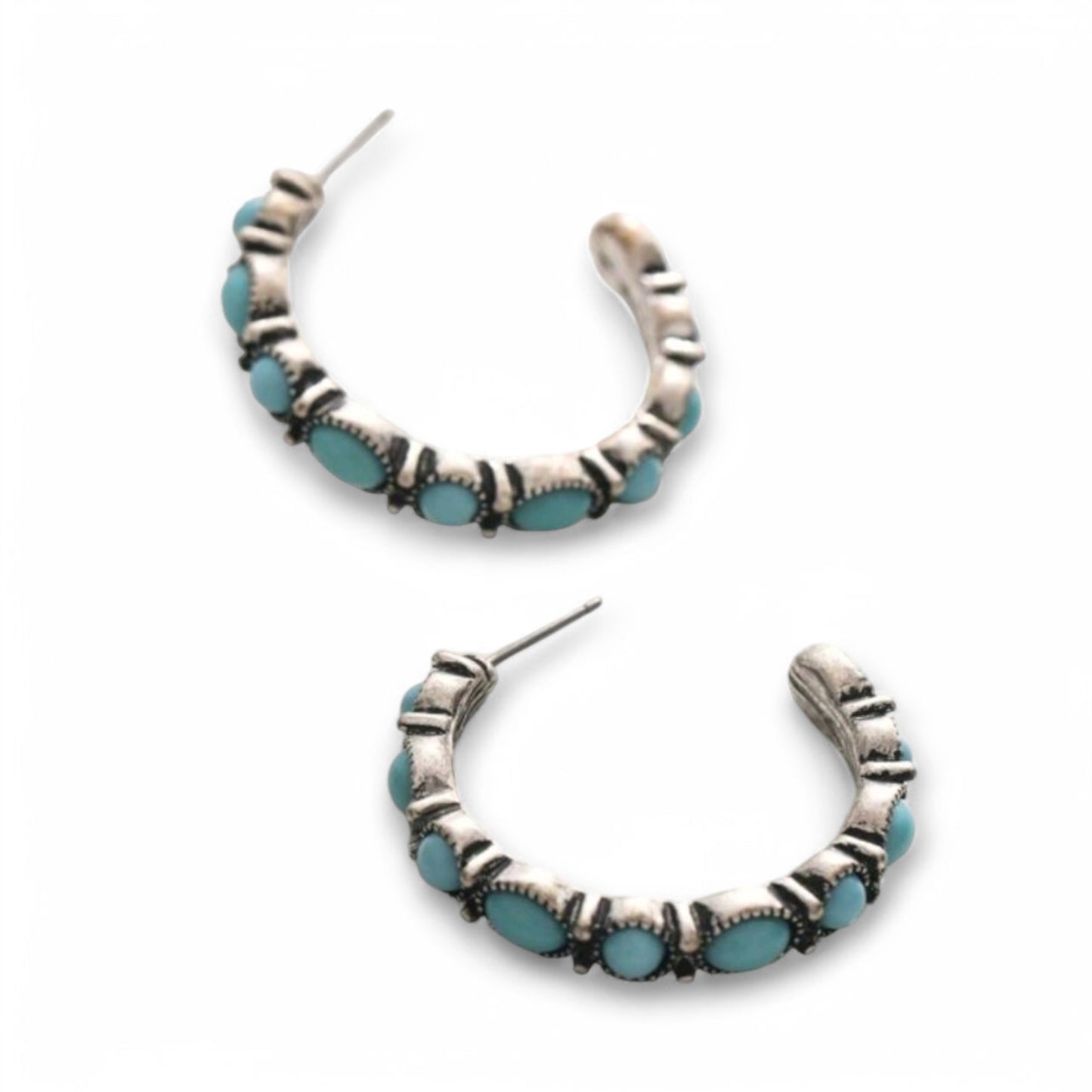 On Her Way Cowgirl Blue Crackle Stone Hoop Earrings