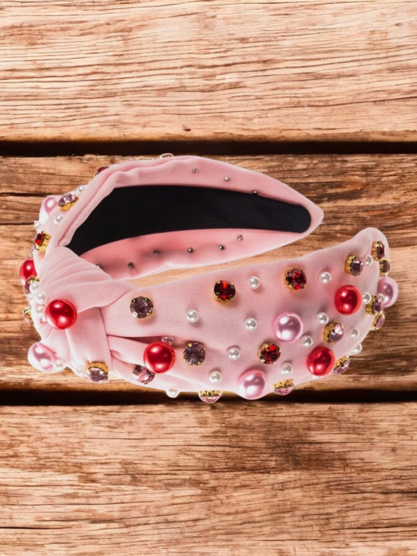 A Love Bomb Top Knot Faux Pearl and Rhinestone Headband