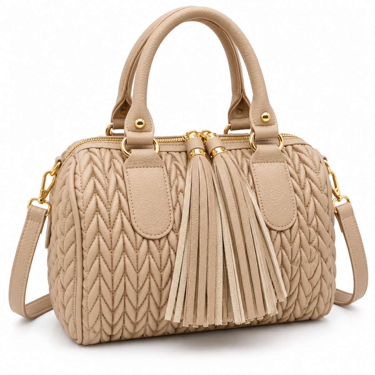 Canyon Luxe Quilted Chevron Satchel – Top Handle Crossbody Bag