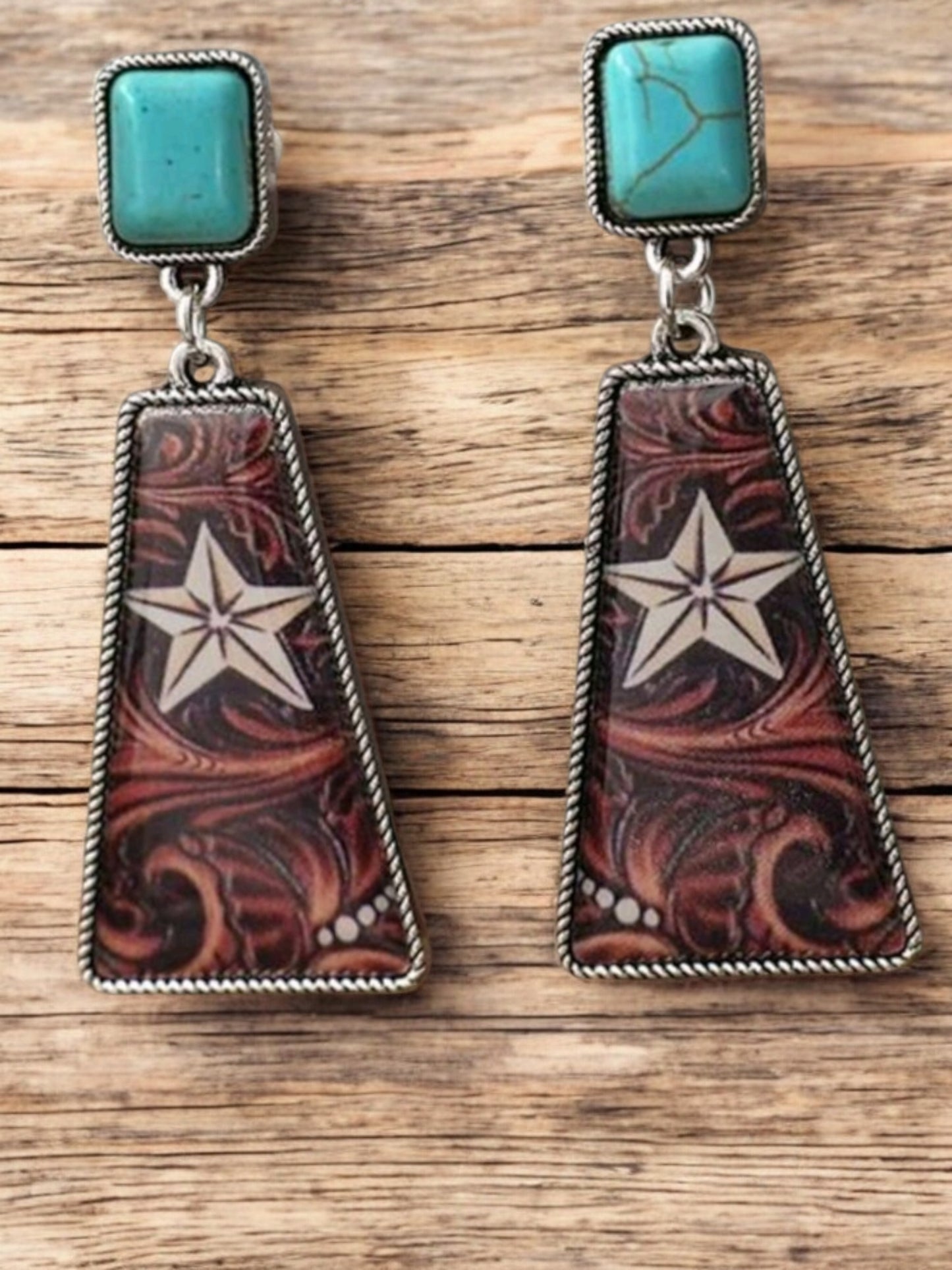 She's A Texas Star Western Fashion Print Earrings