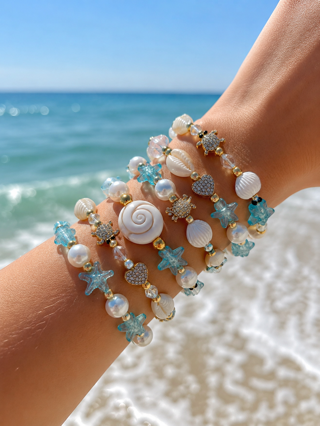 Tidal Treasure Bracelet Collection – Coastal Starfish, Pearl & Shell Stretch Bracelets | Beachy Boutique Jewelry