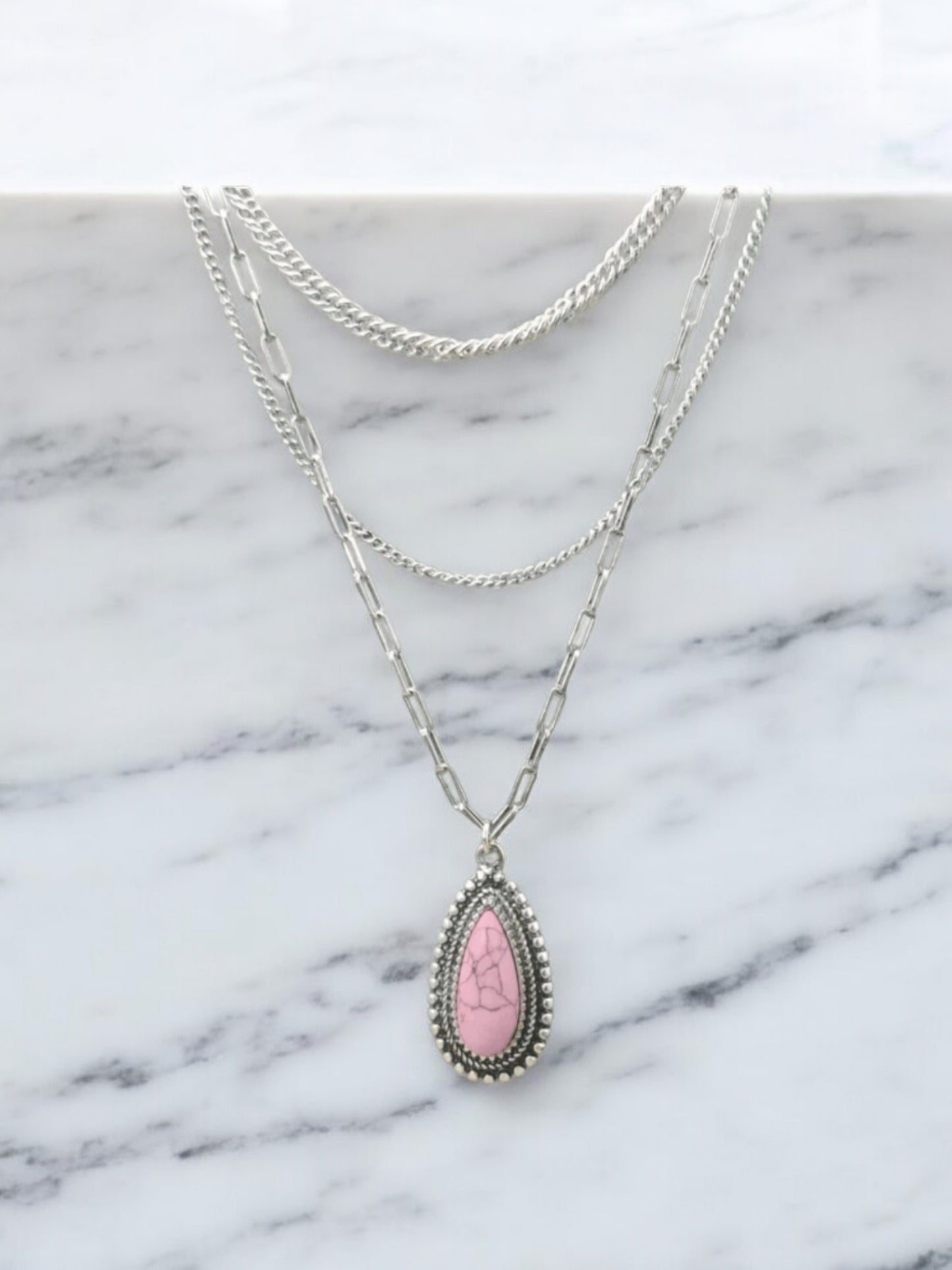 Pink Moon Rocks 3 Piece Fashion Necklace