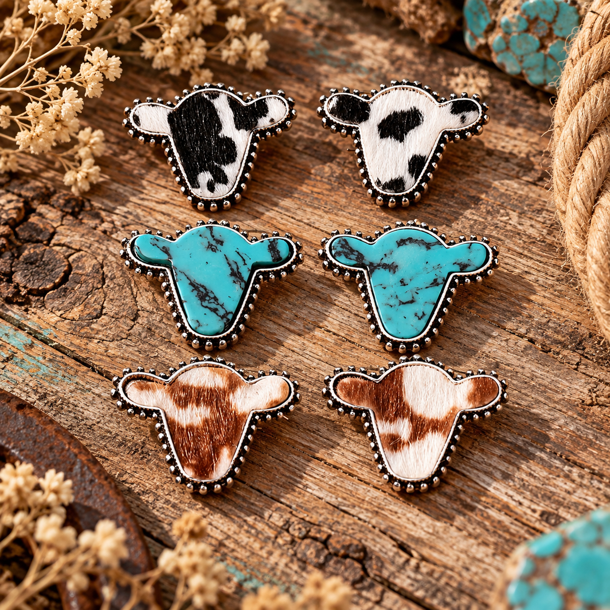 Cowgirl Cattle Club Cow Head Stud Earring Trio