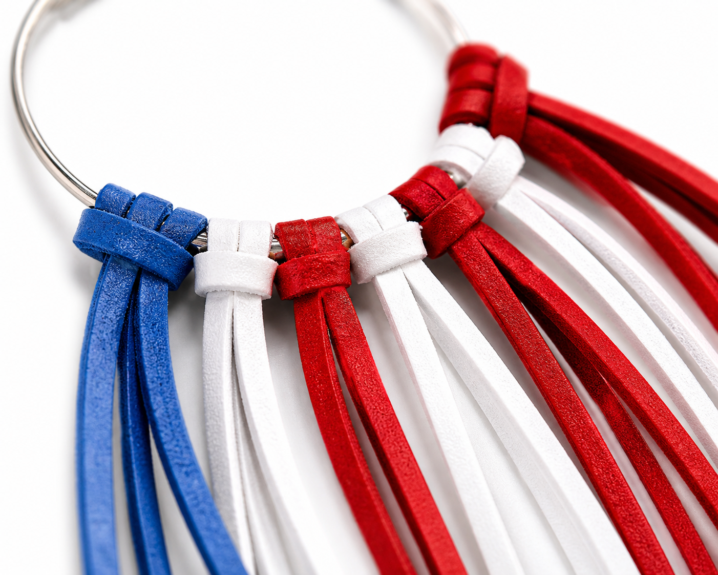 Freedom Fringe Hoops – Red White Blue Tassel Hoop Earrings, Patriotic Western Statement Earrings
