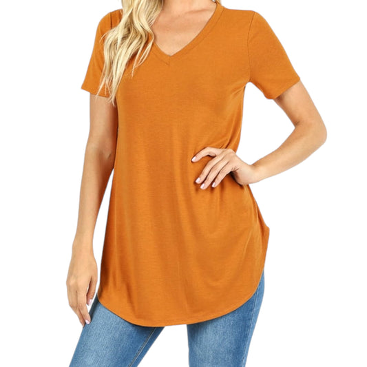 Sweet Potato Pie V Neck Top with Round Bottom