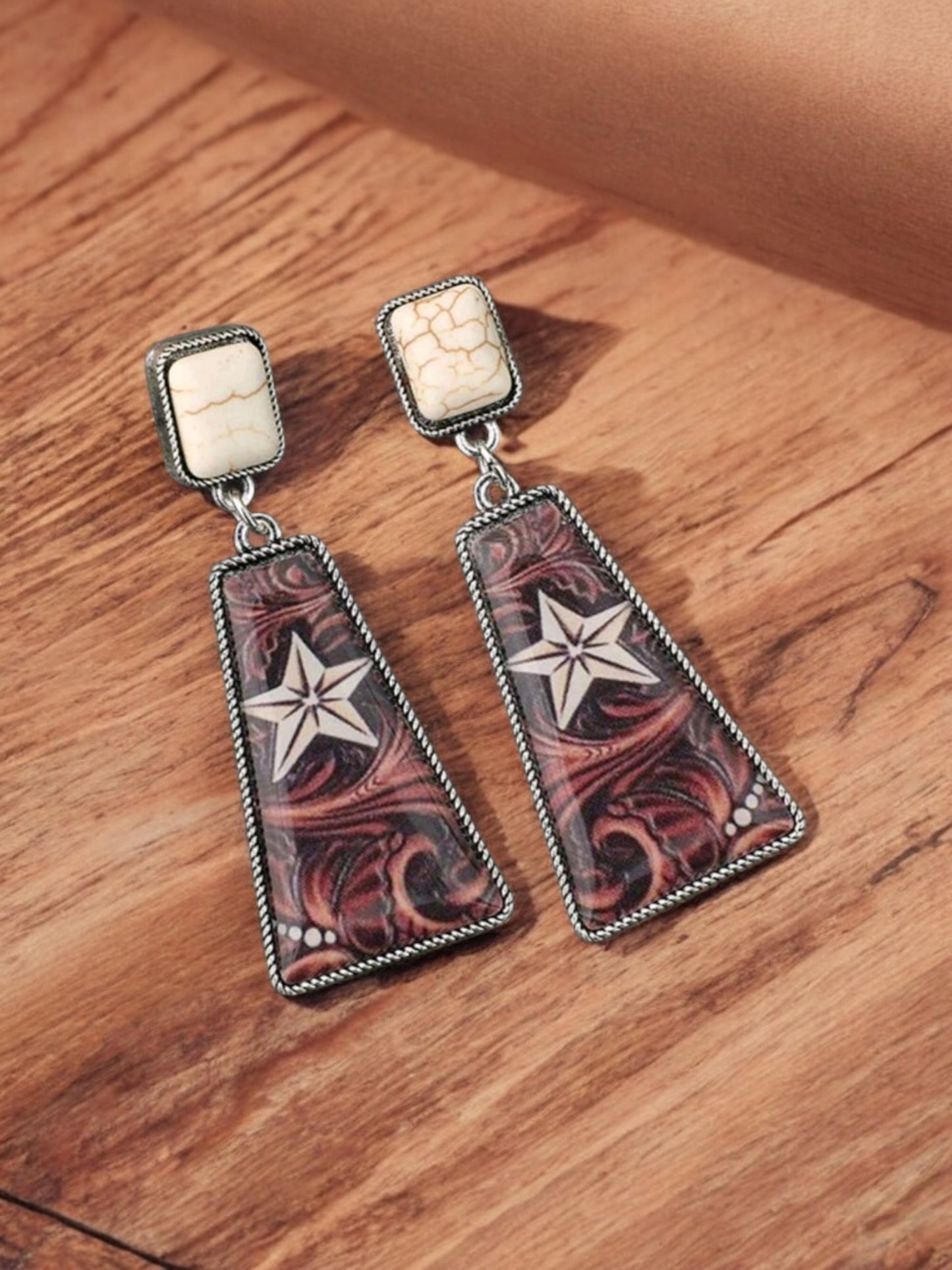 She's A Texas Star Western Fashion Print Earrings