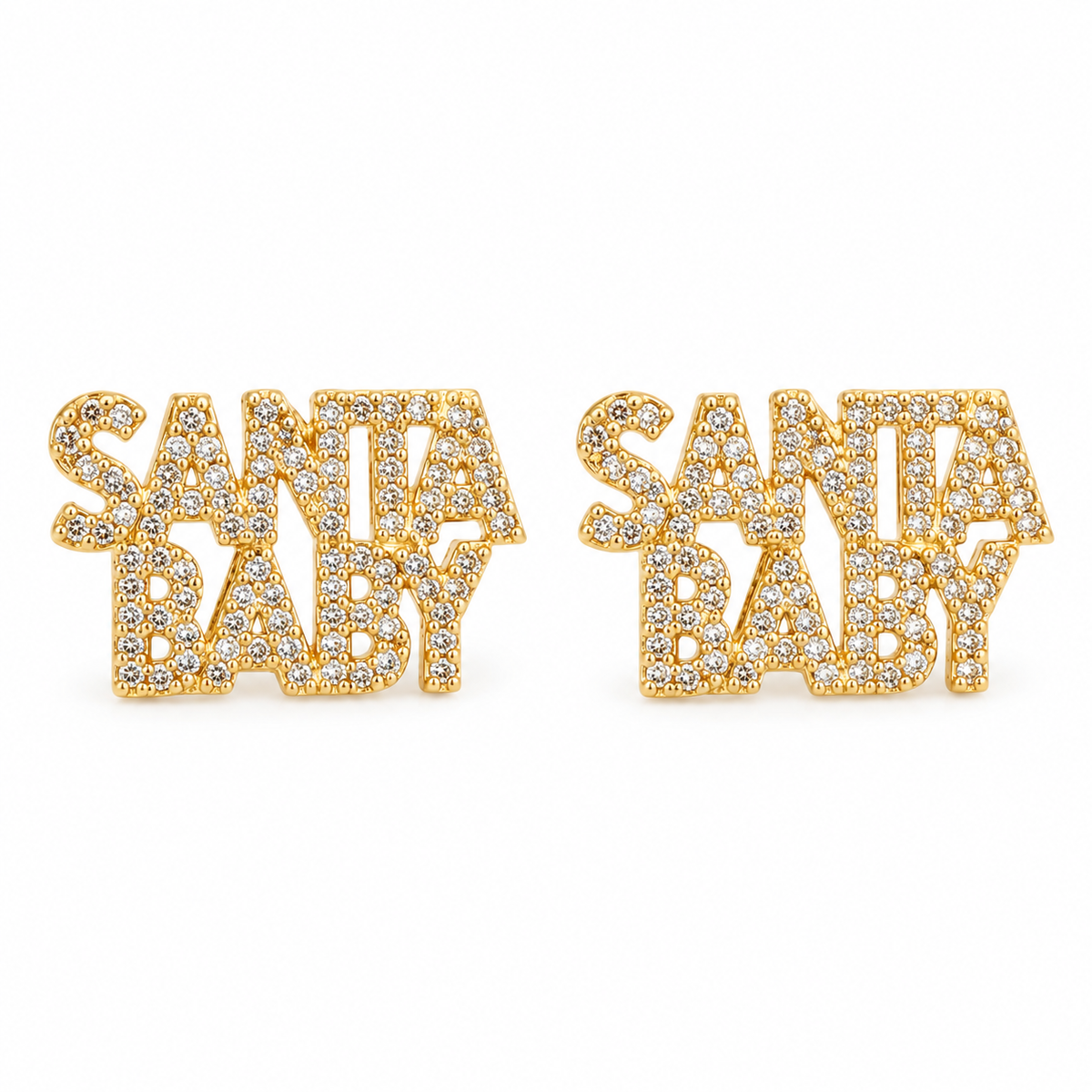 Santa Baby Crystal Stud Earrings – Gold Holiday Statement Earrings