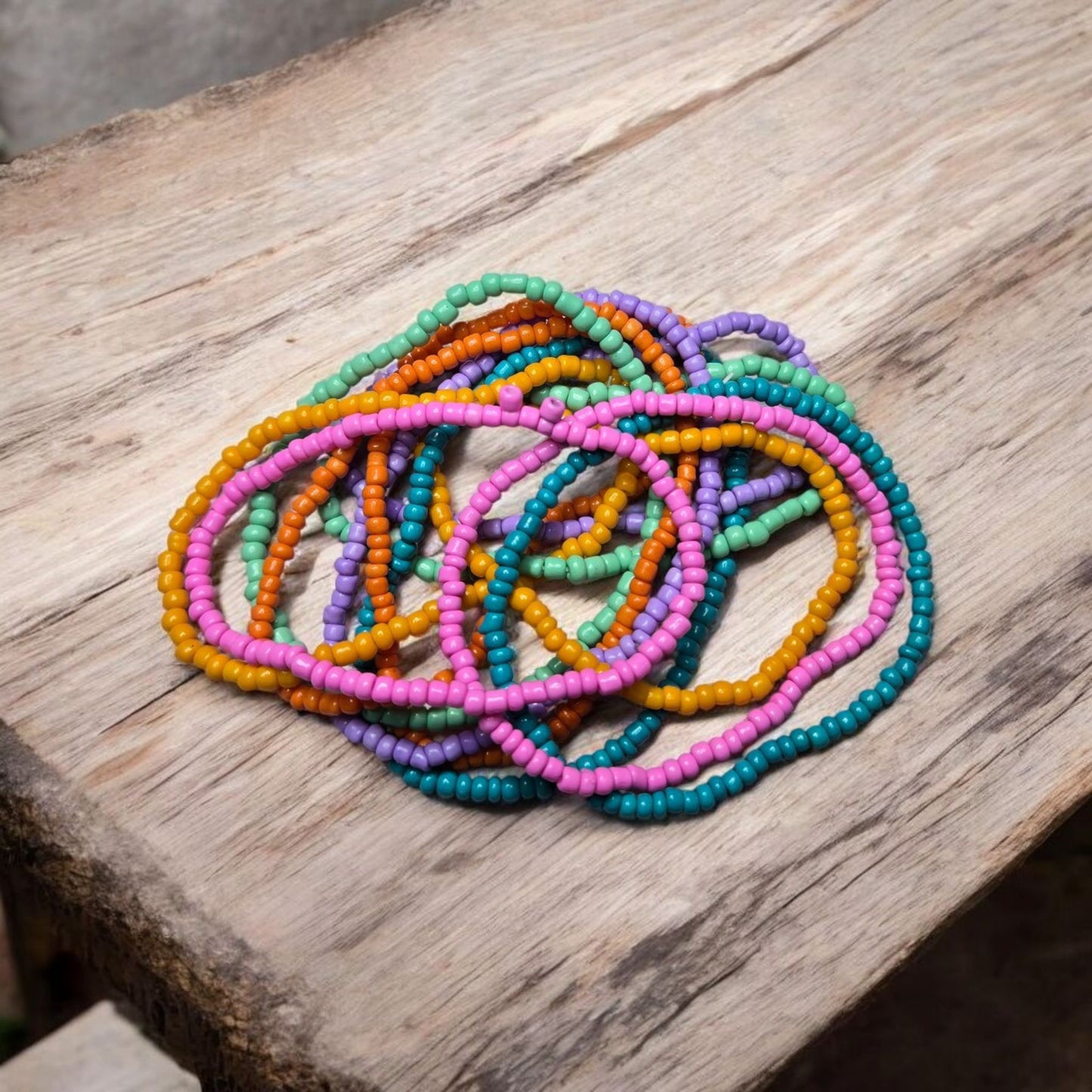 Sunset Sherbet Seed Bead Stretch Bracelet Stack