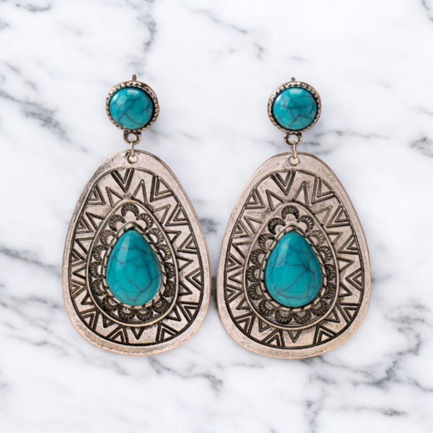 Aztec Meets Western Blue Stone Fashion Earrings