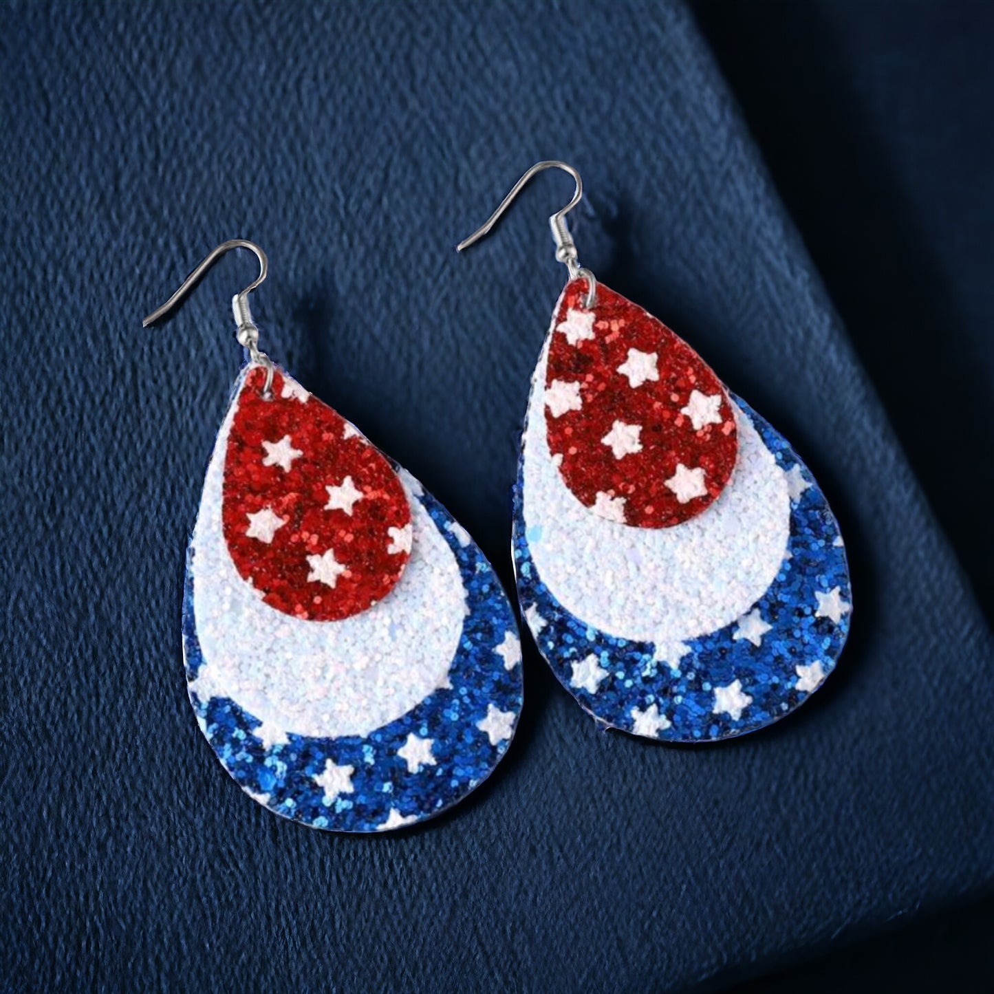 Glitter In Red, White And Blue Earrings