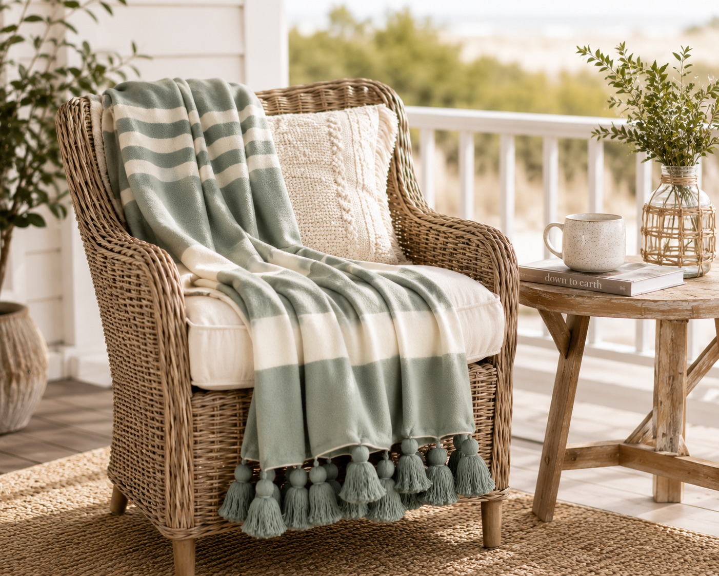 Sage Harbor Tassel Throw Blanket