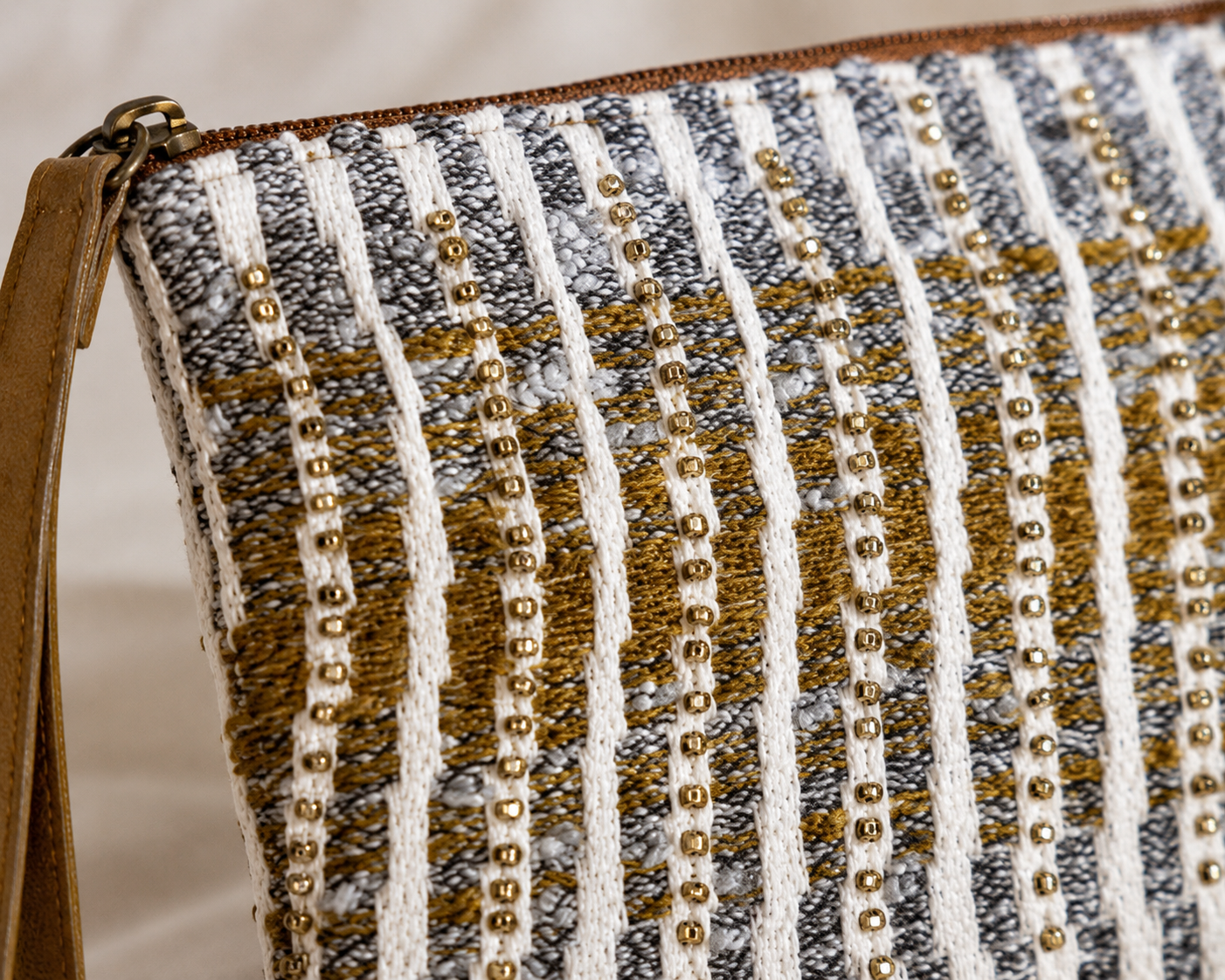 Harbor Stripe Beaded Wristlet Clutch