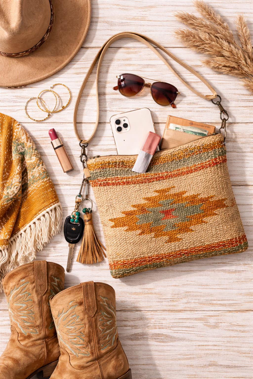 Desert Trail Aztec Crossbody Bag – Western Boho Everyday Purse