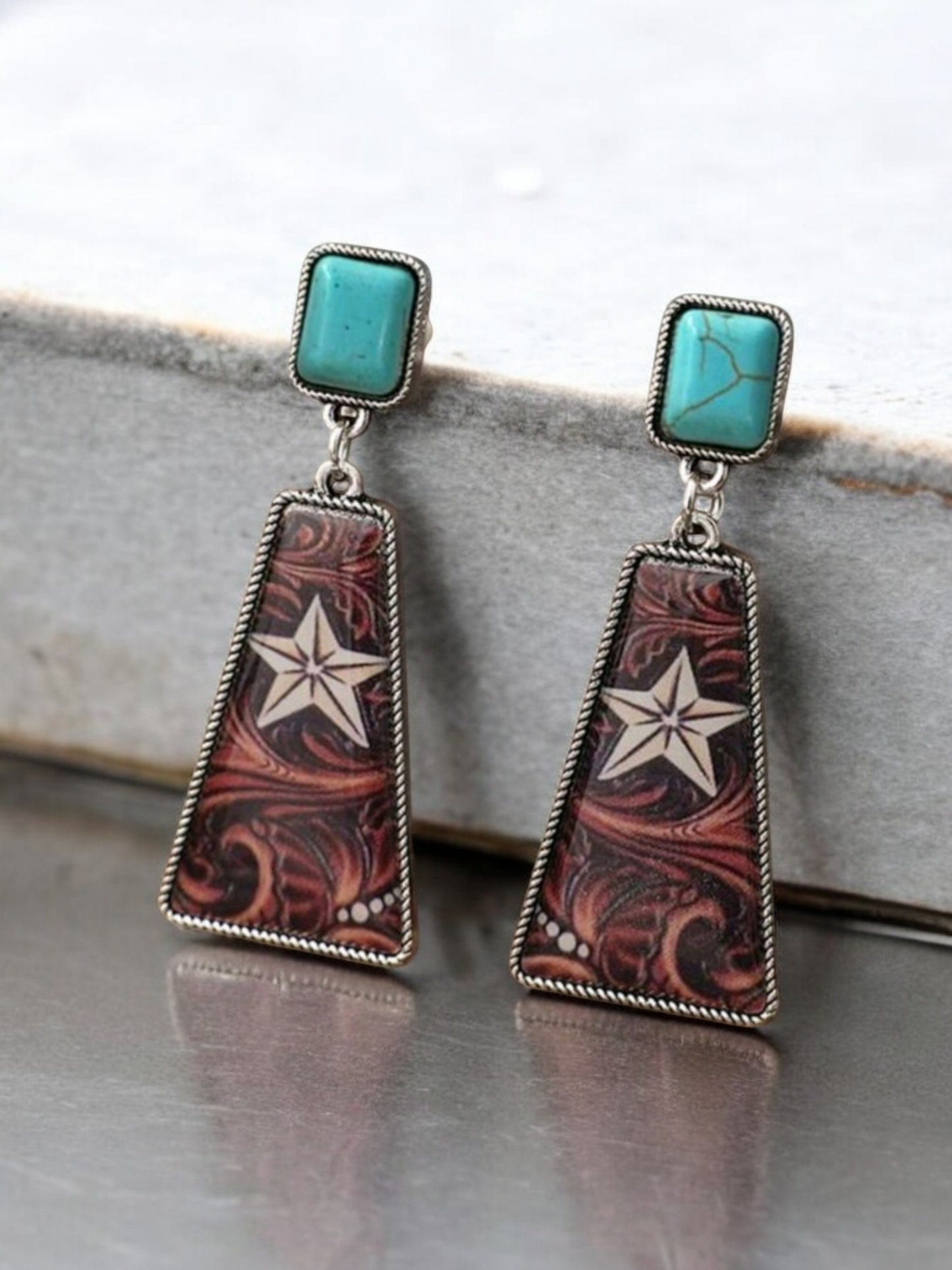 She's A Texas Star Western Fashion Print Earrings