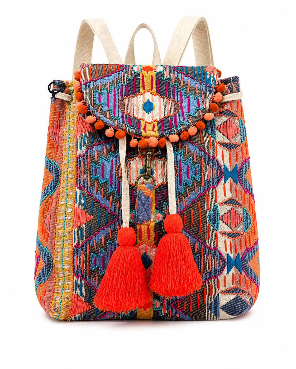 Desert Bloom Western Boho Backpack – Colorful Woven Tassel Bag for Women
