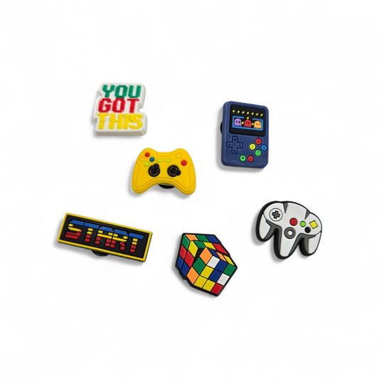 Gamer Shoe Charms – Retro Gaming Croc Charms with Controller, Arcade & Rubik’s Cube Designs