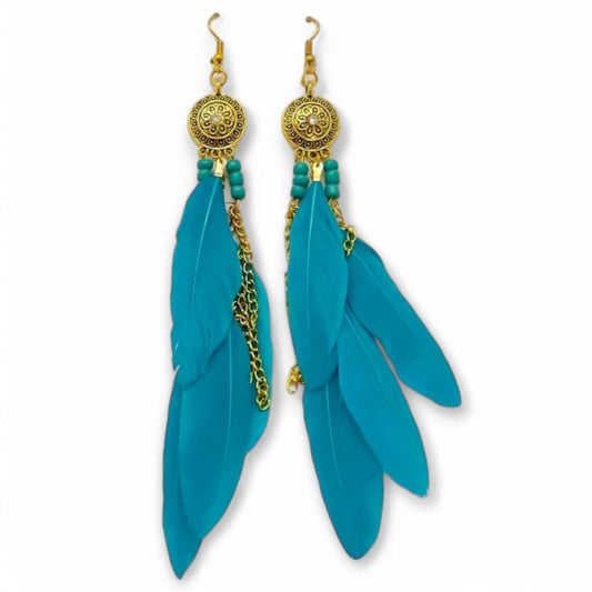 Feel The Teal Feathers Lightweight Dangle Earrings