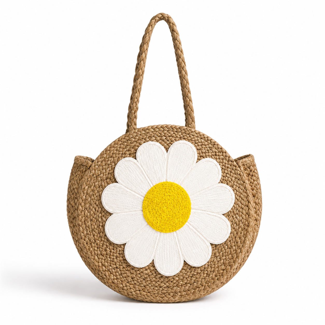 Sunny Daisy Jute Tote – Round Floral Summer Bag
