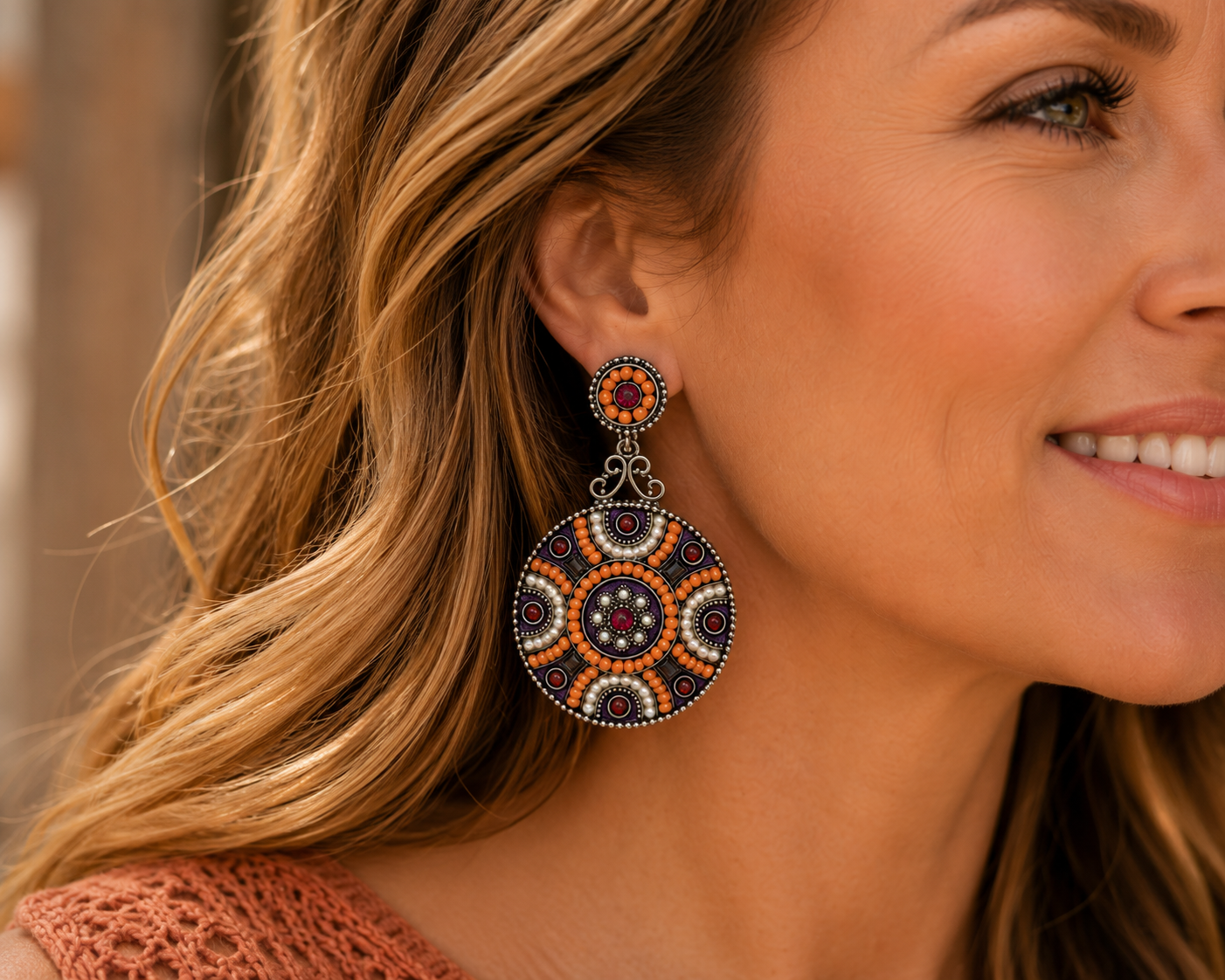 Mosaic Statement Earrings | Boho Beaded Disc Earrings
