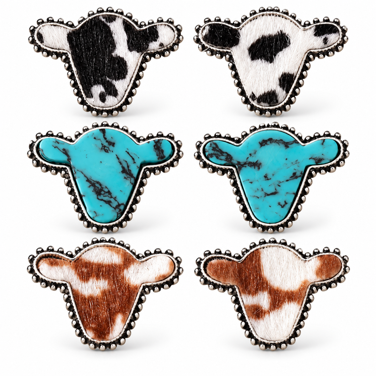Cowgirl Cattle Club Cow Head Stud Earring Trio