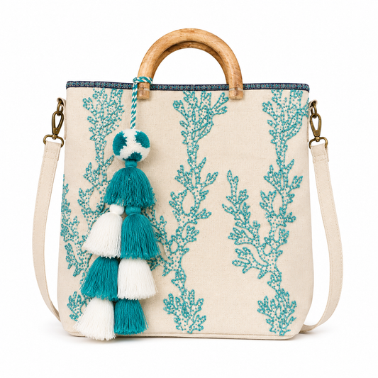 Seafoam Reef Tote | Coastal Cowgirl Embroidered Canvas Tote Bag