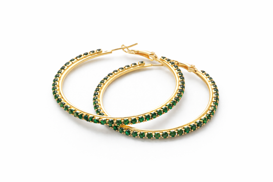 Emerald Glow Rhinestone Hoop Earrings