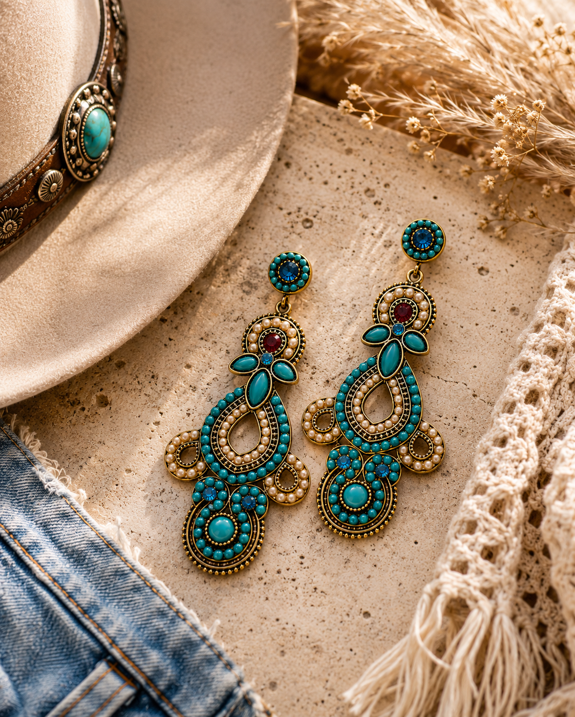 Mesa Pearl Turquoise Statement Earrings