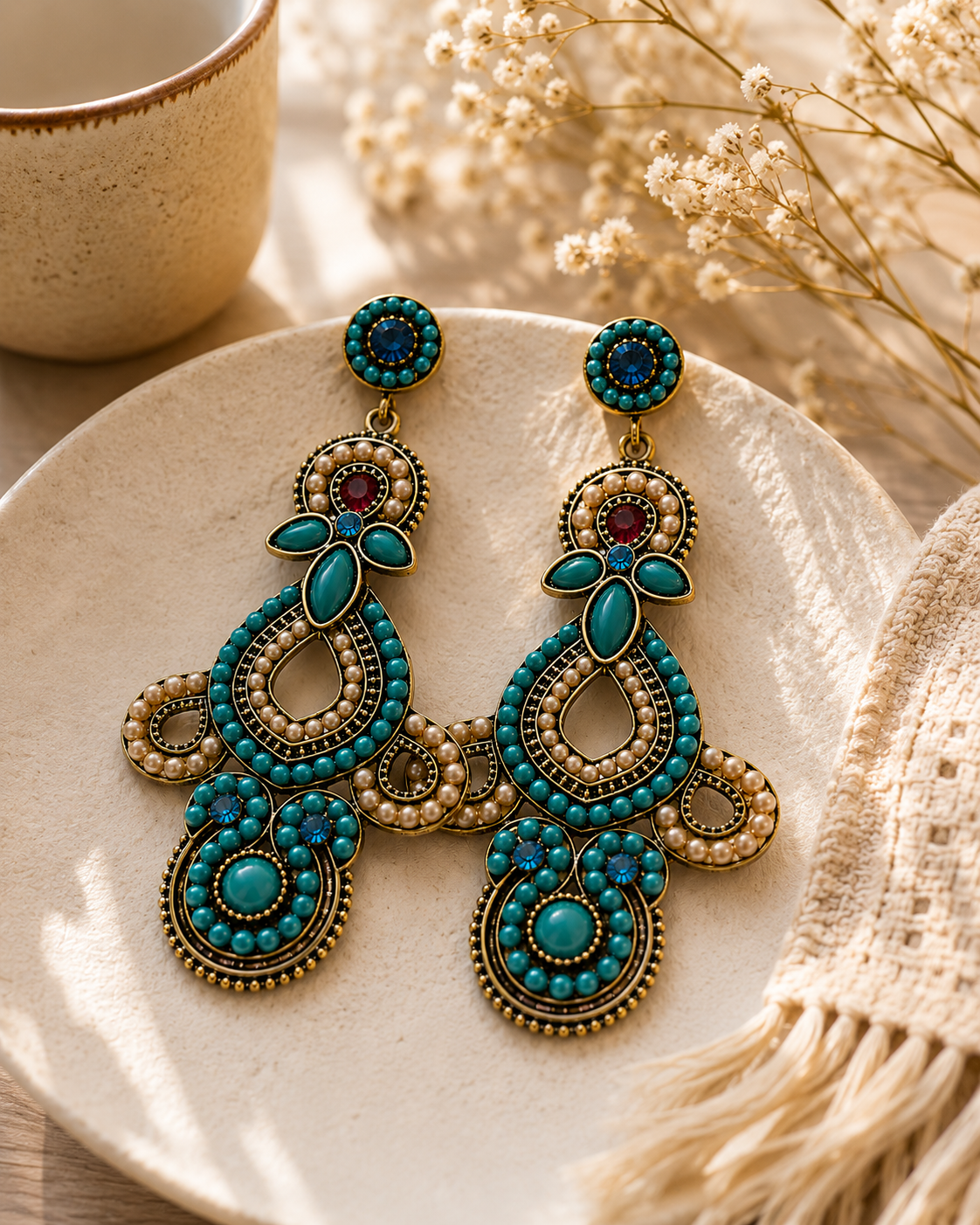 Mesa Pearl Turquoise Statement Earrings