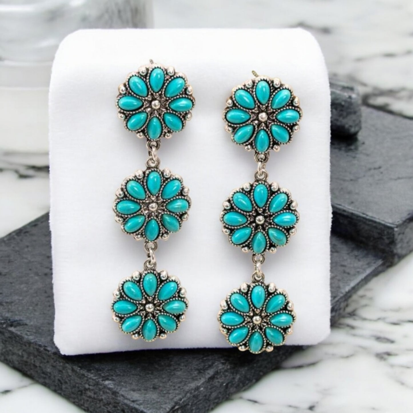 Blossom Drop 3 Tier Western Dangle Earrings